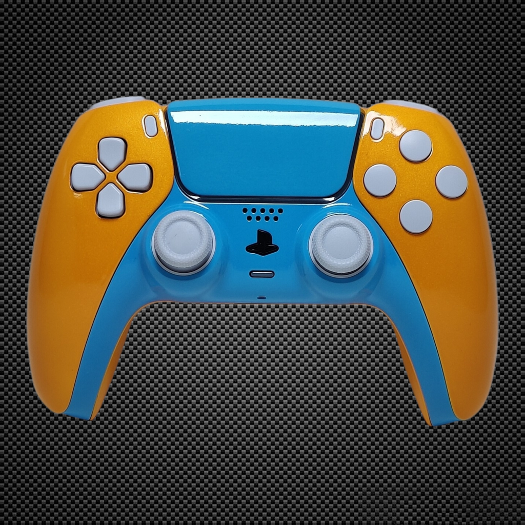 Custom Dualsense Metallic Orange & Sky Blue Edition PS5 Custom Dualsense Controller ...