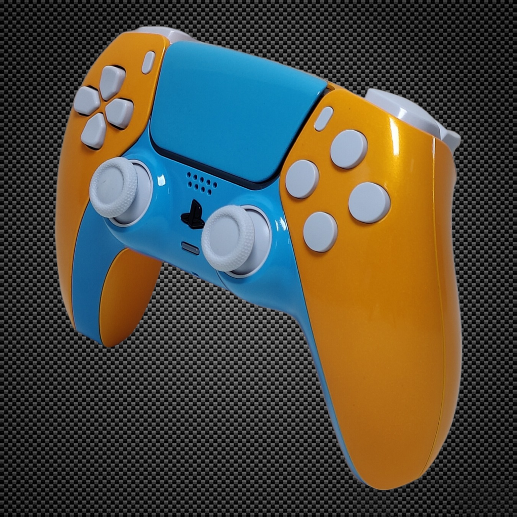 Custom Dualsense Metallic Orange & Sky Blue Edition PS5 Custom Dualsense Controller ...