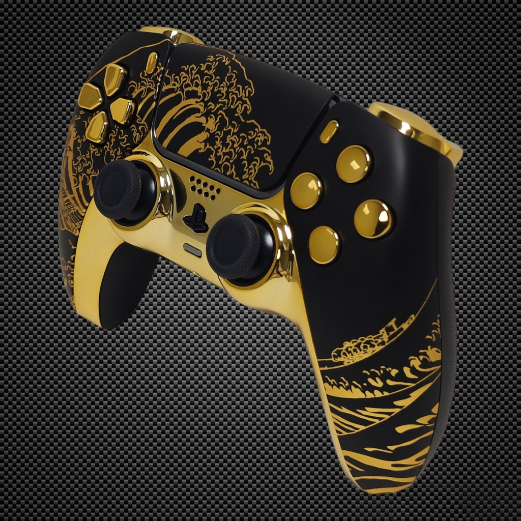 Custom Dualsense Golden Waves Black Themed PS5 Custom Dualsense Controller – Primzstar Modz
