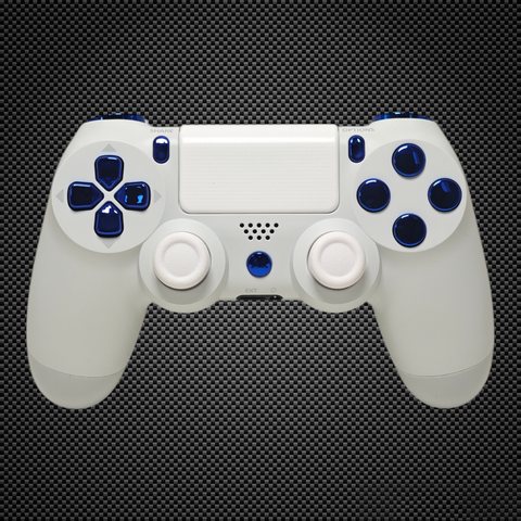 Arctic White Themed w/ Chrome Blue Buttons Official PS4 Controller V2 Custom