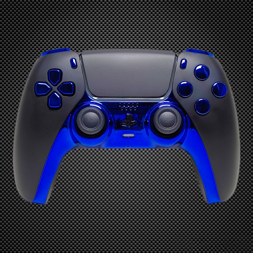 Custom Dualsense Black and Chrome Blue Themed PS5 Custom Dualsense Controller ...
