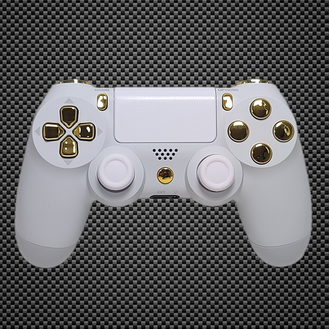 Arctic White Themed w/ Chrome Gold Buttons Official PS4 Controller V2 Custom