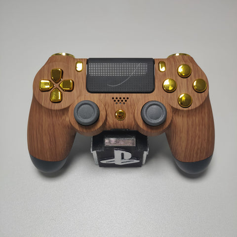 Wooden Effect w/ Chrome Gold Buttons Official PS4 Controller V2 Custom