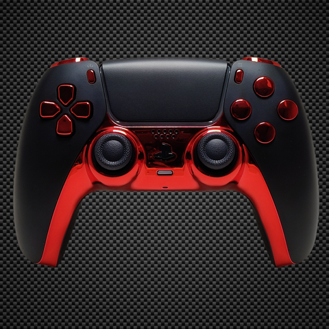 Black and Chrome Red Themed PS5 Custom Dualsense Controller