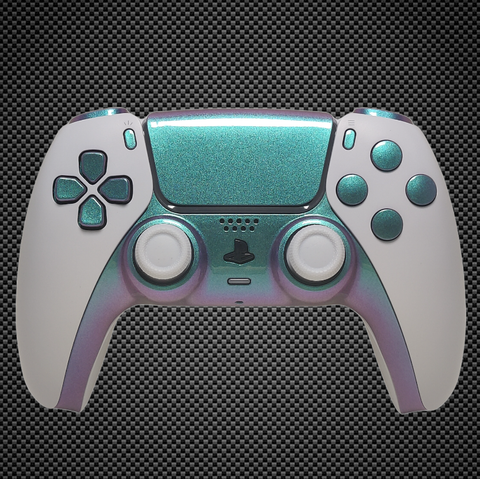 Arctic White Chameleon Green PS5 Custom Dualsense Controller