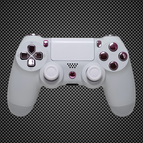 Arctic White Themed w/ Chrome Pink Buttons Official PS4 Controller V2 Custom